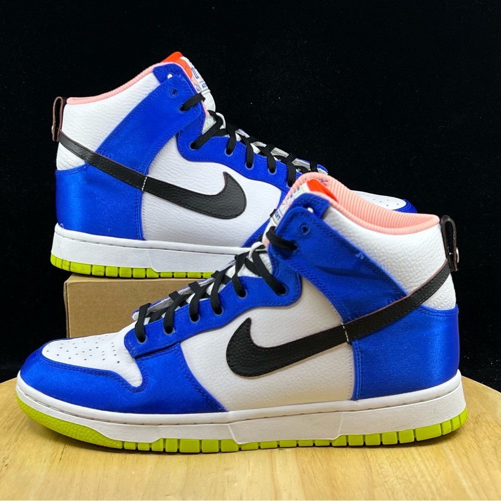 Nike Women’s Size 10.5 Dunk High Blue Satin White Black Racer Blue DV2185-100
